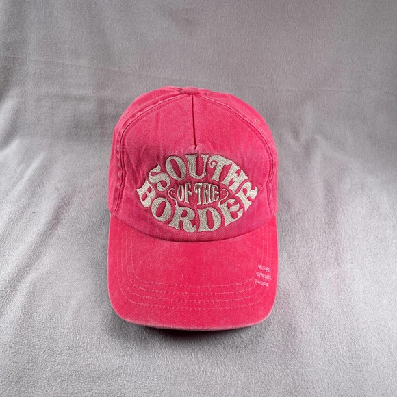 South of the Border Hat Women Pink Red Strap Distressed Embroidered - Picture 6 of 11